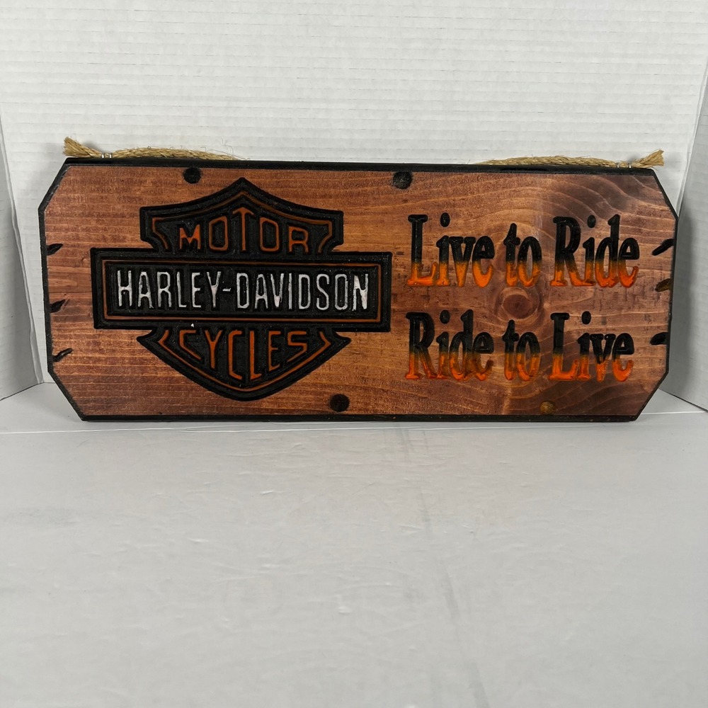 Harley-Davidson Wood Wall Sign Live to Ride Ride to Live‎ Bar & Shield Plaque